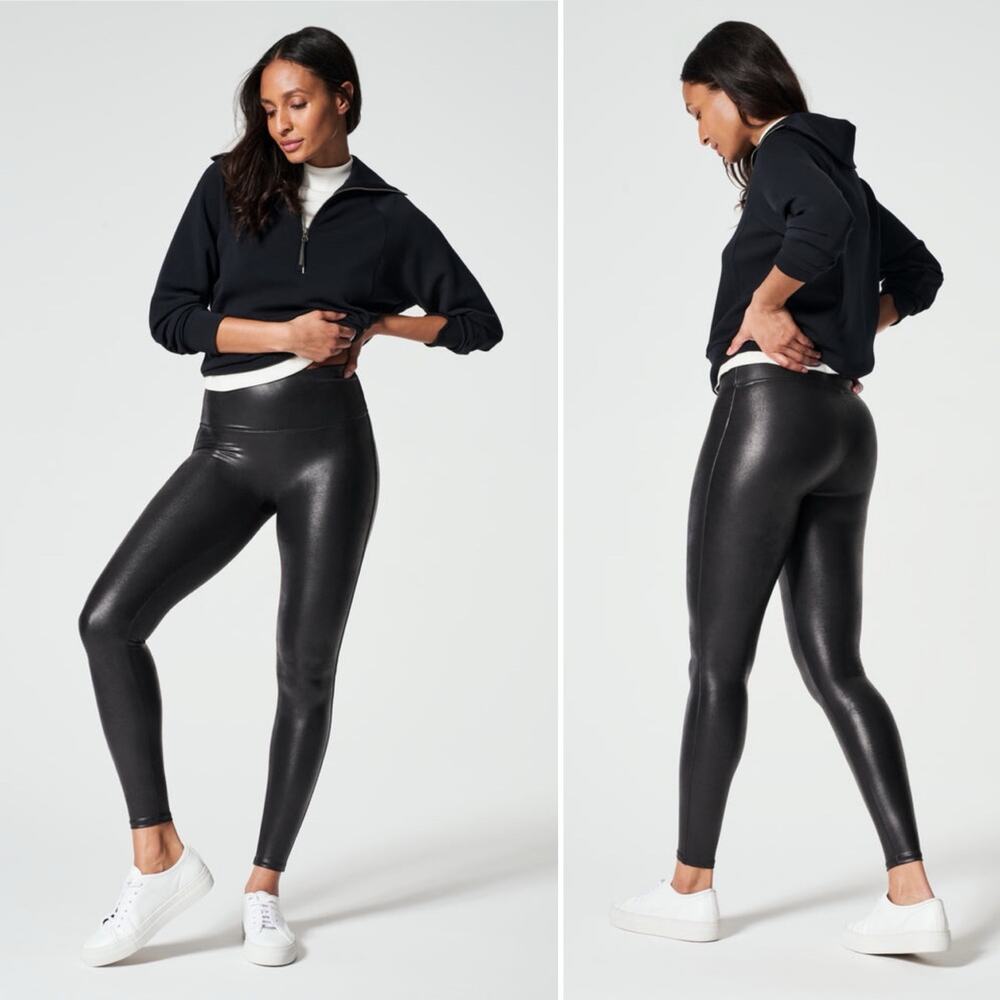Spanx Womens Pants Black Size Small Faux Leather High Rise Stretch Leggings